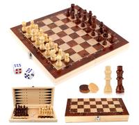 talifoca 3 in 1 Scacchiera in Legno, Scacchiera Pieghevole Chess Board Set, pieghevole portatile set scacchiera, per bambini adulti festa di viaggio 29x29 cm