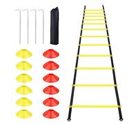 Accessori per l'allenamento del Calcio Scala di agilità, Allenamento Calcio velocità 6M-12 pioli, Scale di coordinamento Allenamento del Calcio la Scala di velocità con 12 Coni 4 Pali