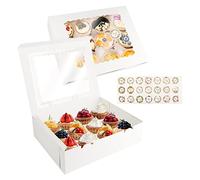 talifoca Confezione da 10 Scatole per Cupcake, Scatola per Muffin con Finestra Trasparente E Adesivi, Robusta Scatola di Cartone Bianca per Decorare Torte e Trasporto Cupcake, 12 Fori