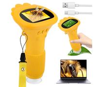 Talifoca Microscopio Portatile per Bambini, 1000x Zoom, Schermo IPS HD da 2 Pollici, LED, USB, Platica, Giallo