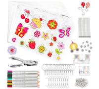 talifoca Set di 218 pellicole termoretraibili, 20 pezzi, pellicola termoretraibile, per fai da te, A4, accessori per portachiavi, matite colorate, perforatori, pellicola termoretraibile, set per