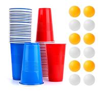 talifoca Set di bicchieri da birra per pong, con 50 bicchieri (500 ml) e 12 palline da ping pong, bicchieri riutilizzabili per feste, compleanni, festival, matrimoni e campeggio