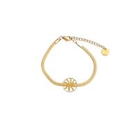 TALISMAN JEWELLERY Bracciale catena piatta in acciaio placcato oro 18k PVD - Eguzkilore fiore basca (12 mm pezzo/15 cm catena + 5 cm estensione)