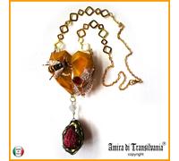 Talismano Magico Amore Cuore Corona Collana Perle Nido Api Miele Gioiello Lusso