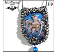 Talismano magico amuleto uccello collana pendaglio ciondolo gioiello gotico raro