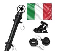 TALITARE 150cm Kit Asta della Bandiera in Alluminio Nero con Kit di Supporto per Asta in Acciaio Inossidabile, con Anelli Girevoli con Tazza a Pentagramma Include Bandiera Italien