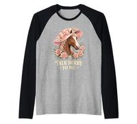 Talk Derby To Me Funny Derby Horse with Hat, Roses & Charm Maglia con Maniche Raglan