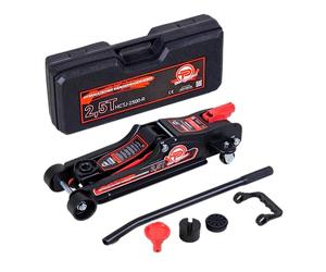 TALK-POINT Cric idraulico 2,5 tonnellate versione piatta 80 mm - 360 mm Low Profile con valigetta + adattatore SUV + 2 cuscinetti in gomma idraulici per auto, ruote a 360° (rosso)