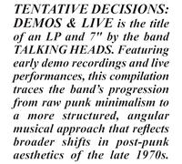 Talking Heads - Tentative Decisions: Demos & Live (BF25 EX)
