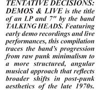 TALKING HEADS - Tentative Decisions: Demos & Live (2026) LP vinyl+7" pre-sale