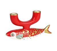Talking Table - Portacandele a forma di pesce koi, dipinto a mano, in ceramica a doppio cono rosso e oro, per matrimoni, centrotavola per Capodanno cinese, regalo in stile giapponese, 17,5 x 23,5 cm