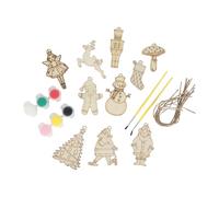 Talking Tables 10 decorazioni natalizie in legno con spago, kit di pittura per bambini e adulti, attività per bambini, per Natale, con 2 pennelli, riempitivo per calze di Natale dagli 8 anni in su