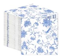 Talking Tables 100 x Confezione sfusa di tovaglioli di carta morbidi blu Chinoiserie per compleanni, matrimoni, Natale, catering, stoviglie, monouso, riciclabili, realizzati in UE, 2 strati, 33 cm