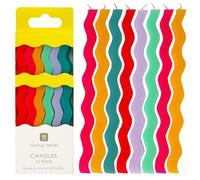 Talking Tables 12 x Candele per torta di compleanno ondulate Decorazione di qualità premium Colori arcobaleno Altezza 12,5 cm Imballaggio riciclato
