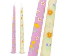 Talking Tables 2 candele da tavola a forma di fiore, affusolate, rosa e giallo, regalo per la festa della mamma, senza profumo, 8 ore di combustione, confezione ecologica, color pastello, decorazione