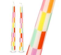 Talking Tables 2 x 23 cm Candele da tavolo alte e affusolate a quadri colorati in elegante cera decorativa per centrotavola e atmosfera estiva Imballaggio ecologico inodore Lunga durata di combustione