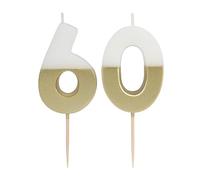 Talking Tables Candela a forma di numero 60, colore bianco e oro, per feste e torte per compleanni speciali, anniversari, decorazioni per torte, candele ecologiche, 7,5 cm