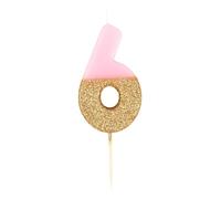 Talking Tables, Candela decorativa per torta BDAY-CANDLE-6 Height 8cm, 3" Glitter oro e rosa