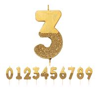 Talking Tables Candela di compleanno numero 3 in oro con glitter - Decorazione per topper per torta di alta qualità - Per bambini, adulti, festa del 30°, anniversario