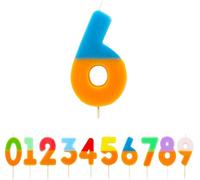 Talking Tables Candela per torte con numero 6 arancione e blu, decorazione colorata per torta di compleanno per feste di bambini, ragazzi 6°, 16°, 60°, ragazze, anniversario, pietra miliare