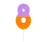 Talking Tables Candela per torte con numero 8 arancione e viola, decorazione colorata per torta di compleanno per feste di bambini, ragazzi, ragazze 8°, 18°, anniversario, pietra miliare