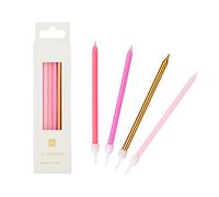 Talking Tables Candele decorative per torte di compleanno, colore oro rosa pastello, 10 cm, confezione da 16