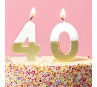 Talking Tables Candele di compleanno bianche e dorate per la decorazione della torta numero 40 di qualità premium per feste di compleanno con quattro e zero anni altezza 5,5 cm imballaggio riciclato