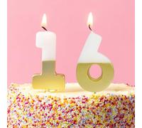 Talking Tables Candele di compleanno bianche e dorate per la decorazione di torte, numero 16, qualità premium, altezza traguardo di uno e sei anni, 5,5 cm, imballaggio riciclato