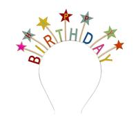 Talking Tables Cerchietto per capelli Happy Birthday con stelle colorate | Design tempestato di stelle, fascia in metallo dorato, accessorio per feste, unisex per adulti, ciondoli a forma di lettera