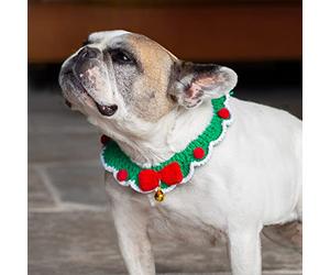 Talking Tables Collare per cani natalizio all'uncinetto rosso e verde con campana | Accessori per animali domestici per Natale, taglia S - M, rosso, verde