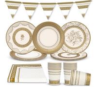 Talking Tables - Decorazioni per feste in oro e bianco per 16 ospiti Natale tè pomeridiano articoli per feste bandierine reversibili piatti di carta tovaglioli usa e getta bicchieri di carta tovaglia