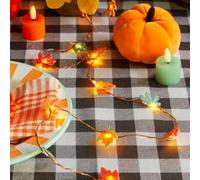 Talking Tables Foglie autunnali per interni di Halloween, luci calde e divertenti, decorazioni per feste di compleanno, decorazioni per la casa, 16 LED a batteria, lunghezza della luce 2 m