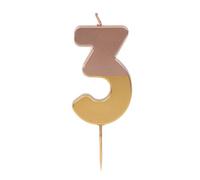 Talking Tables Rose Gold Numero 3 Candela per Torte | Decorazione per torta di compleanno rosa di alta qualità per bambini, adulti, 30 anni, anniversario, pietra miliare, 8 cm, BDAY-CANDLE-GD-RO-3