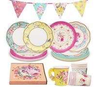 Talking Tables Set di stoviglie floreali e decorazioni vintage per feste del tè pomeridiano per 12 ospiti, piatti di carta e tovaglioli, tazze da tè, bandierine | per compleanno, festa della mamma