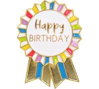Talking Tables Badge Buon Compleanno Arcobaleno Oro Smalto Dorato Metallo Rosetta Riutilizzabile Accessorio Ragazza Adulto Bambino 16° 18° 21° Compleanno 4,5 cm Diametro
