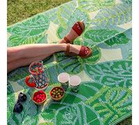 Tappeto da Esterno Impermeabile Verde Foglia di Palma Tropicale | Tappetino in plastica Leggero e Antiscivolo con Motivo a Foglie Giungla | per Giardino, Patio, Piano di calpestio, Bagno, utilità