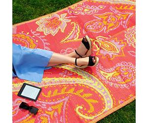 Talking Tables Tappeto Reversibile Impermeabile da Esterno, Plastica, Stuoia Leggera con Stampa Paisley, Giardino, Terrazza, Bagno, 180 cm x 120 cm