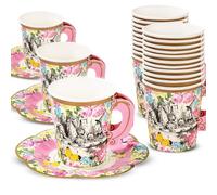 Talking Tables Carta Tazze per tè e Piattini Alice nel Paese delle Meraviglie | Stoviglie per Feste di Compleanno, Baby Shower, Colori Misti, 12, Multi-Colour, Set da 24 Pezzi, unità