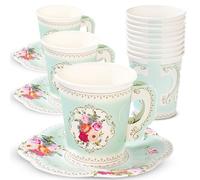 Talking Tables Tazze di Carta con Piattino Confezione da 12 - Tazze per tè Caldo con Piattini Floreali Vintage Serie Truly Scrumptious | Stoviglie per Feste, Baby Shower e Matrimoni, Altezza 8 cm