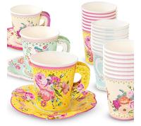 Talking Tables Truly Scrumptious Mixed Vintage Designs Plastica 12Pk Cup With Handle & Saucers Set