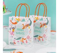 Talking Tables WAVESPARTYBAG - Sacchetti di carta a forma di sirena con manici, ecologici, per feste di compleanno per bambini, decorazioni per feste a tema sottomarino o baby shower, confezione da 8