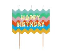 Talking Tables Wavy Large Happy Birthday Block Candle - Candele Colorate per Torte e Decorazioni Compleanno - Design Arcobaleno Bastoncini Legno Confezione Riciclata - 6,3cm
