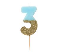 Talking Tables, We Heart Birthdays Glitter Number Candle 3, Blue