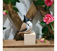 TALKLEK Statuetta in legno intagliato a mano, dipinta a mano, statua di uccellino in legno, decorazione per la casa e l'ufficio, regalo per gli amanti degli uccelli (bulbull rosso con baffi)