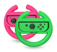 TalkWorks Steering Wheel Controller for Nintendo Switch (2 Pack) - Racing Games Accessories Joy Con Controller Grip for Mario Kart, Pink/Neon Combo - Nintendo Switch