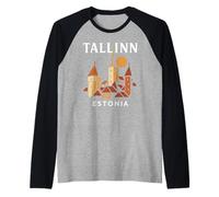 Tallinn Estonia Medievale Città Vecchia Vintage Retro Estone Maglia con Maniche Raglan