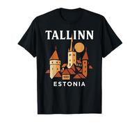 Tallinn Estonia Medievale Città Vecchia Vintage Retro Estone Maglietta
