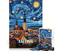 Tallinn, Estonia - Poster artistico del paesaggio urbano - Puzzle da 1000 pezzi per adolescenti - Gioco cognitivo - Gioco di svago - Assemblaggio di motivi - Opera d'arte 38x52cm