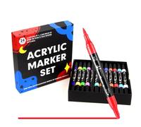 tallkeey Matite acriliche 24 colori, penne acriliche per pietre resistenti all'acqua con doppia punta, pennarelli acrilici per tessuto, tela, pietra, vetro, legno, carta, fai da te