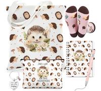 Talltalk Set di 6 regali per le donne amate, con calzini, borsa in tela, borsa per il trucco, quaderno a spirale, penna a sfera e portachiavi in acciaio inox, per Natale, compleanno, laurea